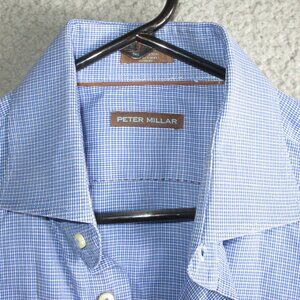 PETER MILLAR MEN'S L/S BUTTON SHIRT BLUE WHITE MEDIUM COTTON